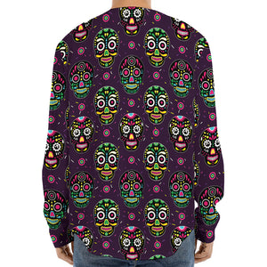 Day Of The Dead Sugar Skull Print Long Sleeve Baseball Jersey