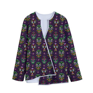 Day Of The Dead Sugar Skull Print Long Sleeve Short Coat