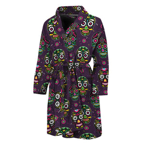 Day Of The Dead Sugar Skull Print Men's Bathrobe