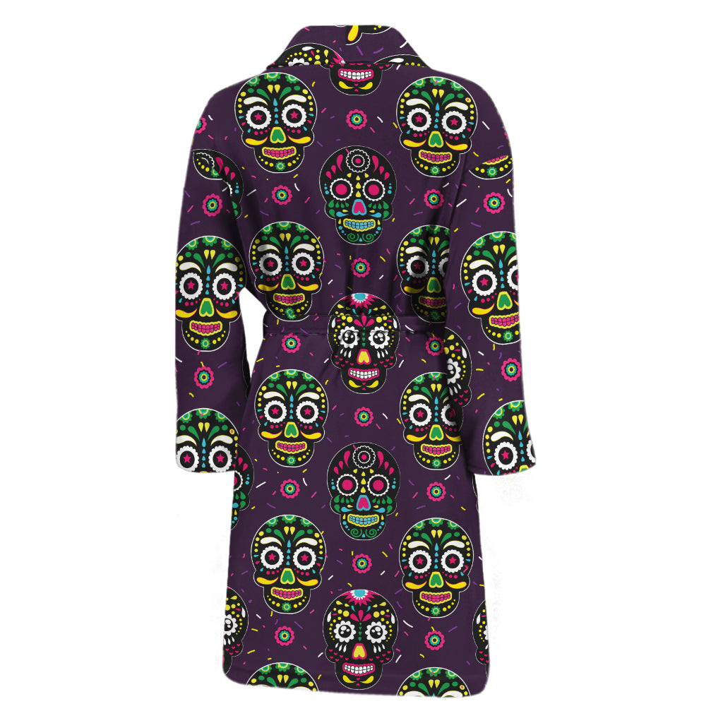 Day Of The Dead Sugar Skull Print Men's Bathrobe