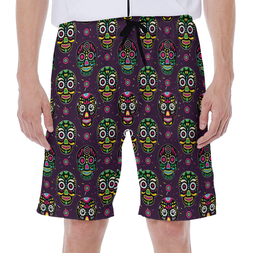 Day Of The Dead Sugar Skull Print Men's Beach Shorts