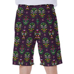 Day Of The Dead Sugar Skull Print Men's Beach Shorts