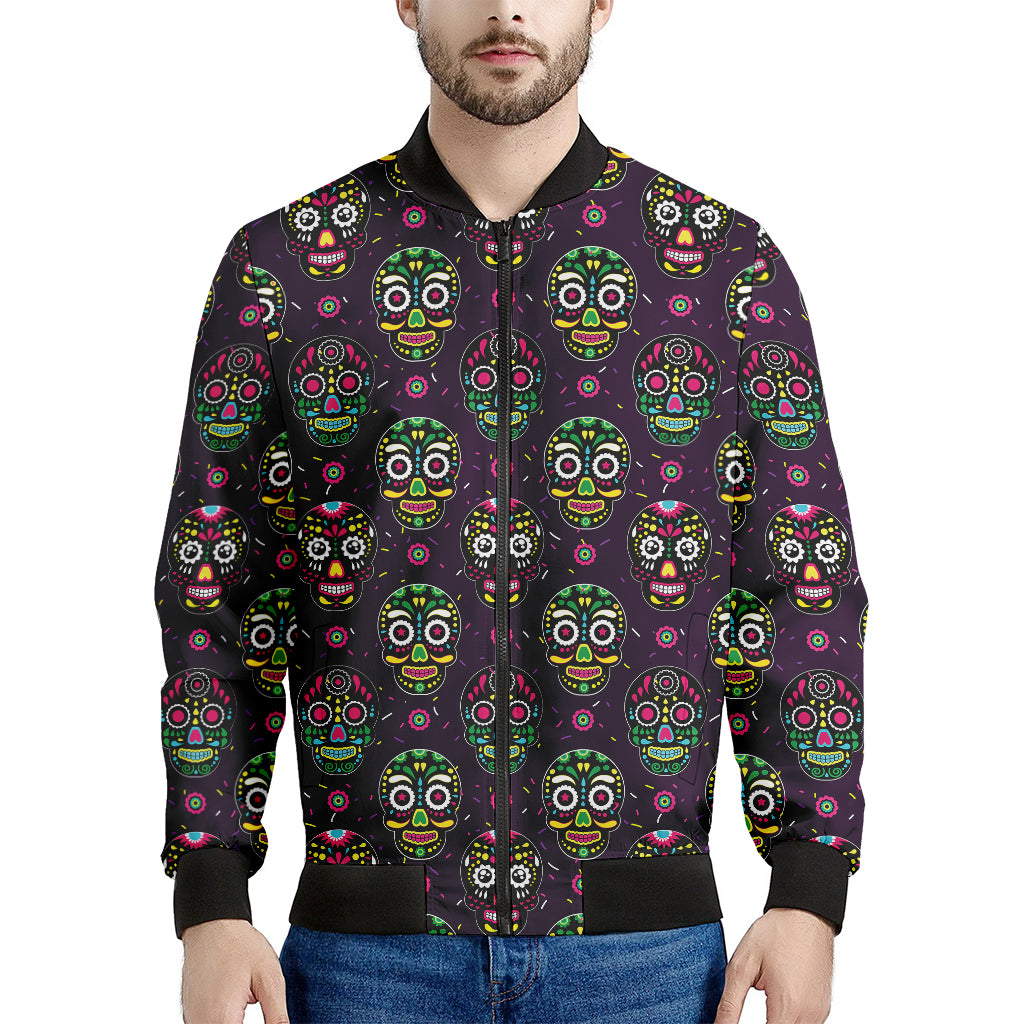 Day Of The Dead Sugar Skull Print Men's Bomber Jacket