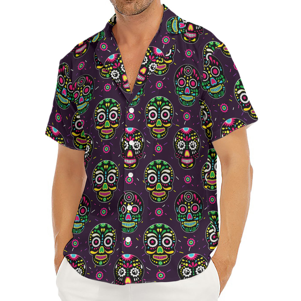 Day Of The Dead Sugar Skull Print Men's Deep V-Neck Shirt