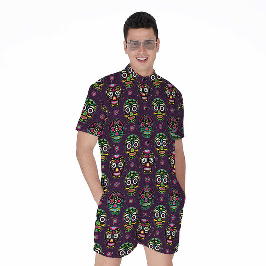 Day Of The Dead Sugar Skull Print Men's Rompers