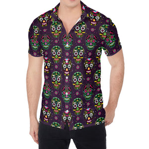 Day Of The Dead Sugar Skull Print Men's Shirt