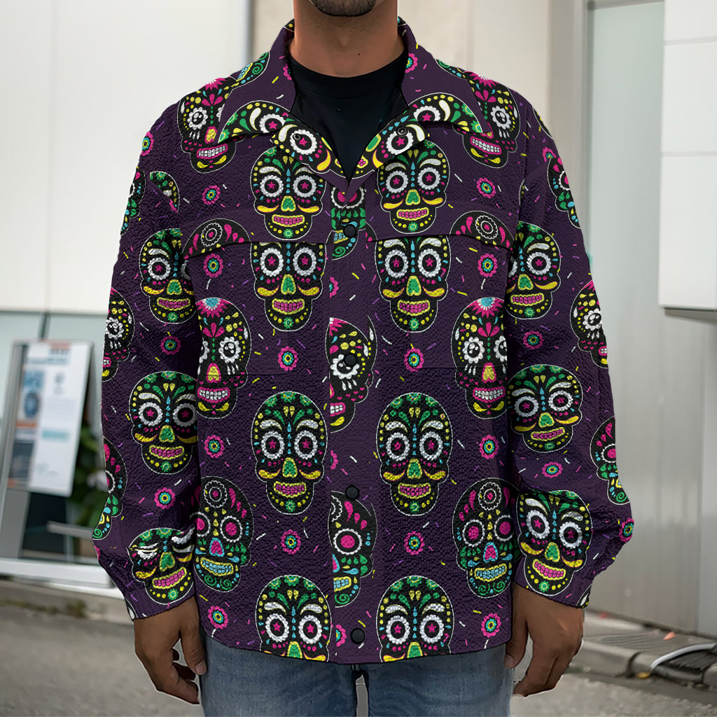 Day Of The Dead Sugar Skull Print Men's Shirt Jacket