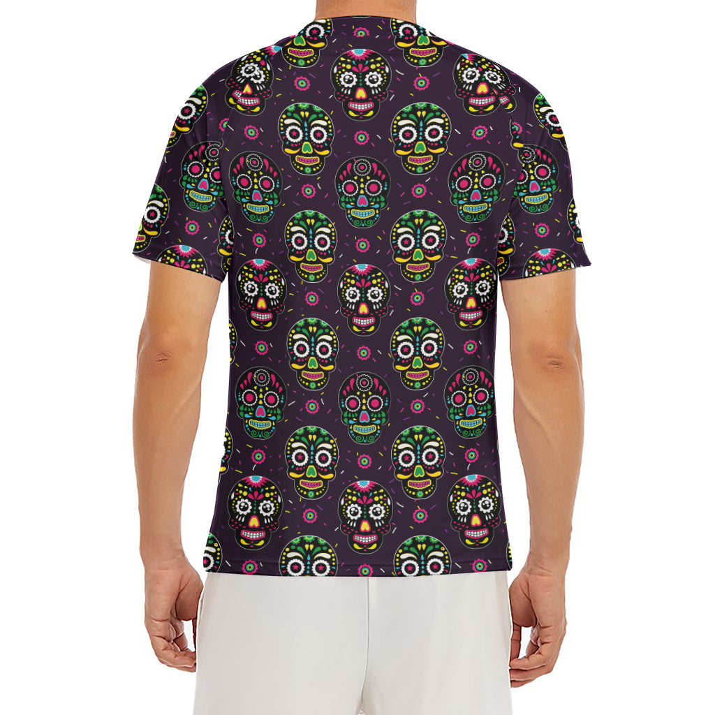 Day Of The Dead Sugar Skull Print Men's Short Sleeve Rash Guard