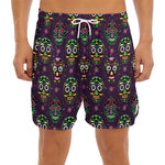 Day Of The Dead Sugar Skull Print Men's Split Running Shorts