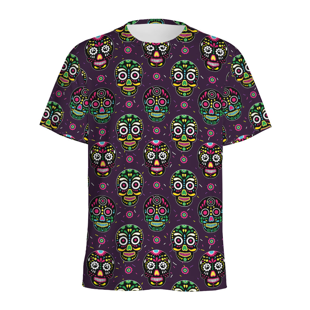 Day Of The Dead Sugar Skull Print Men's Sports T-Shirt