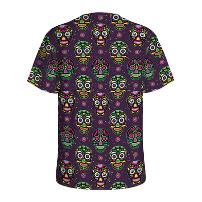 Day Of The Dead Sugar Skull Print Men's Sports T-Shirt