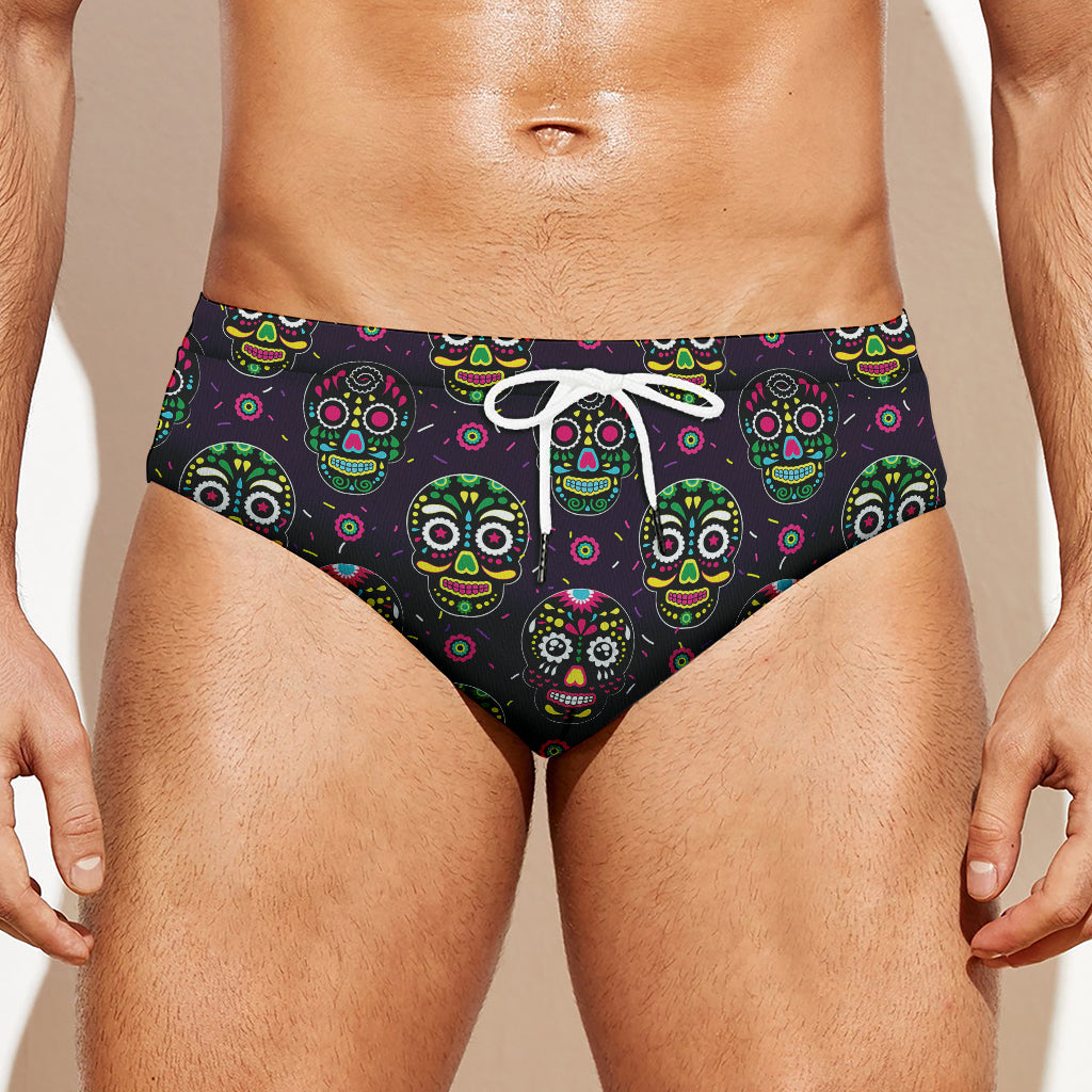 Day Of The Dead Sugar Skull Print Men's Swim Briefs