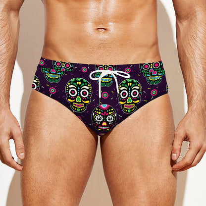 Day Of The Dead Sugar Skull Print Men's Swim Briefs