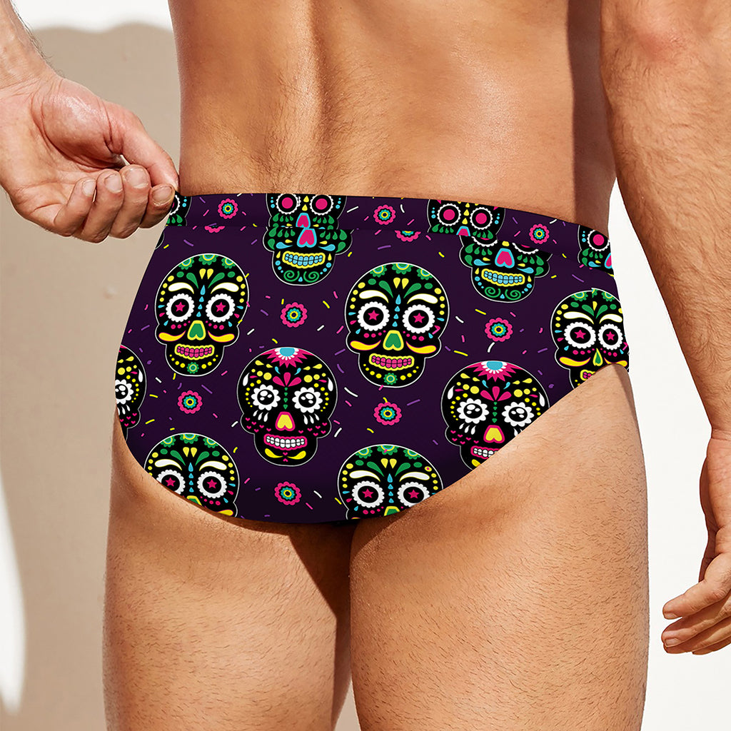 Day Of The Dead Sugar Skull Print Men's Swim Briefs