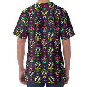 Day Of The Dead Sugar Skull Print Men's Velvet T-Shirt