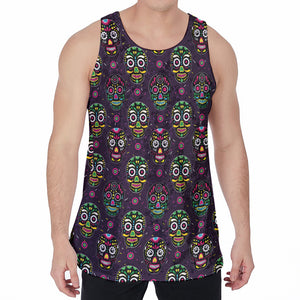 Day Of The Dead Sugar Skull Print Men's Velvet Tank Top