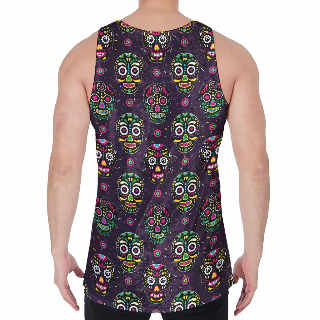 Day Of The Dead Sugar Skull Print Men's Velvet Tank Top