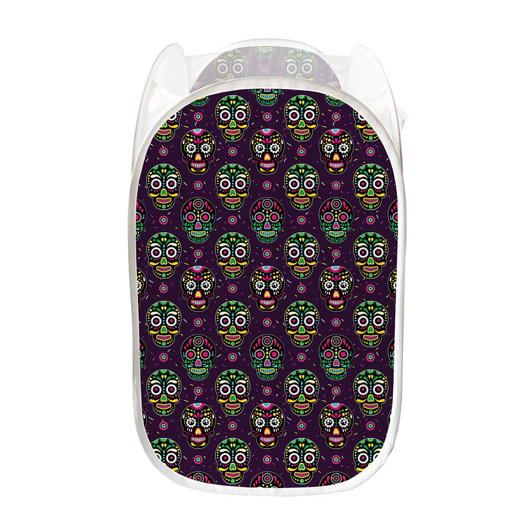 Day Of The Dead Sugar Skull Print Mesh Laundry Hamper