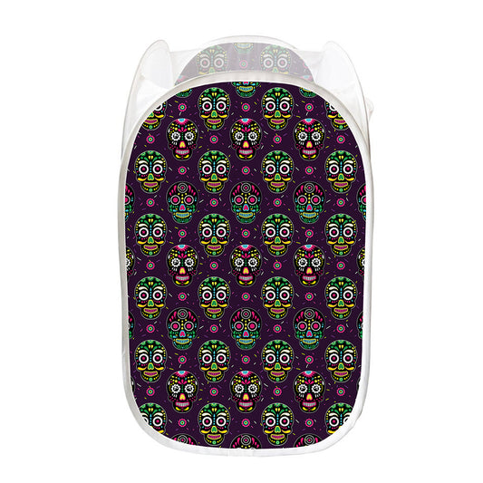 Day Of The Dead Sugar Skull Print Mesh Laundry Hamper