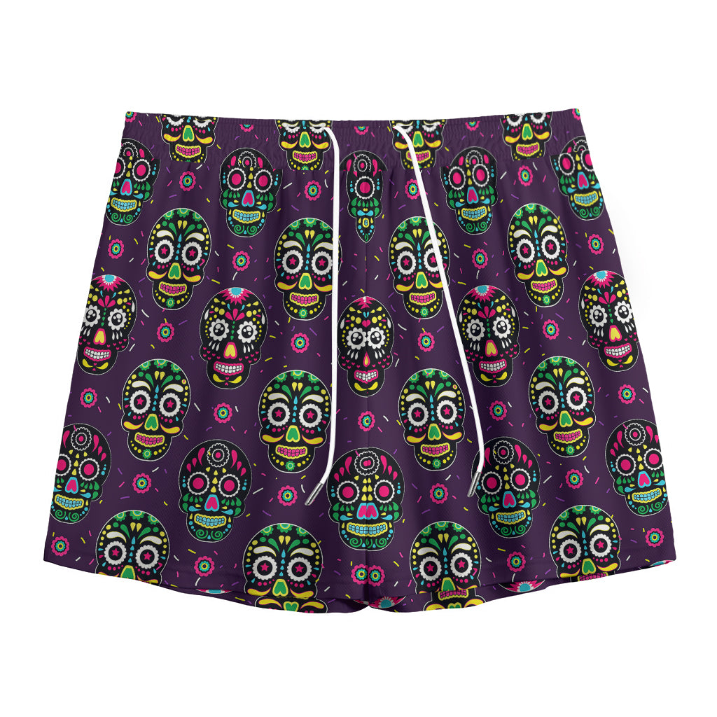 Day Of The Dead Sugar Skull Print Mesh Shorts