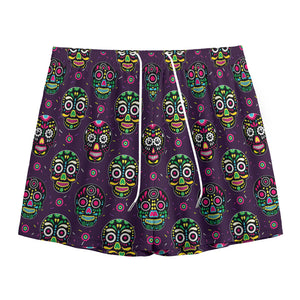 Day Of The Dead Sugar Skull Print Mesh Shorts