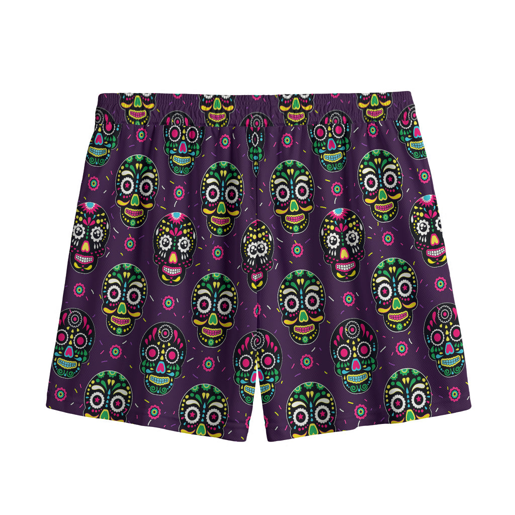 Day Of The Dead Sugar Skull Print Mesh Shorts