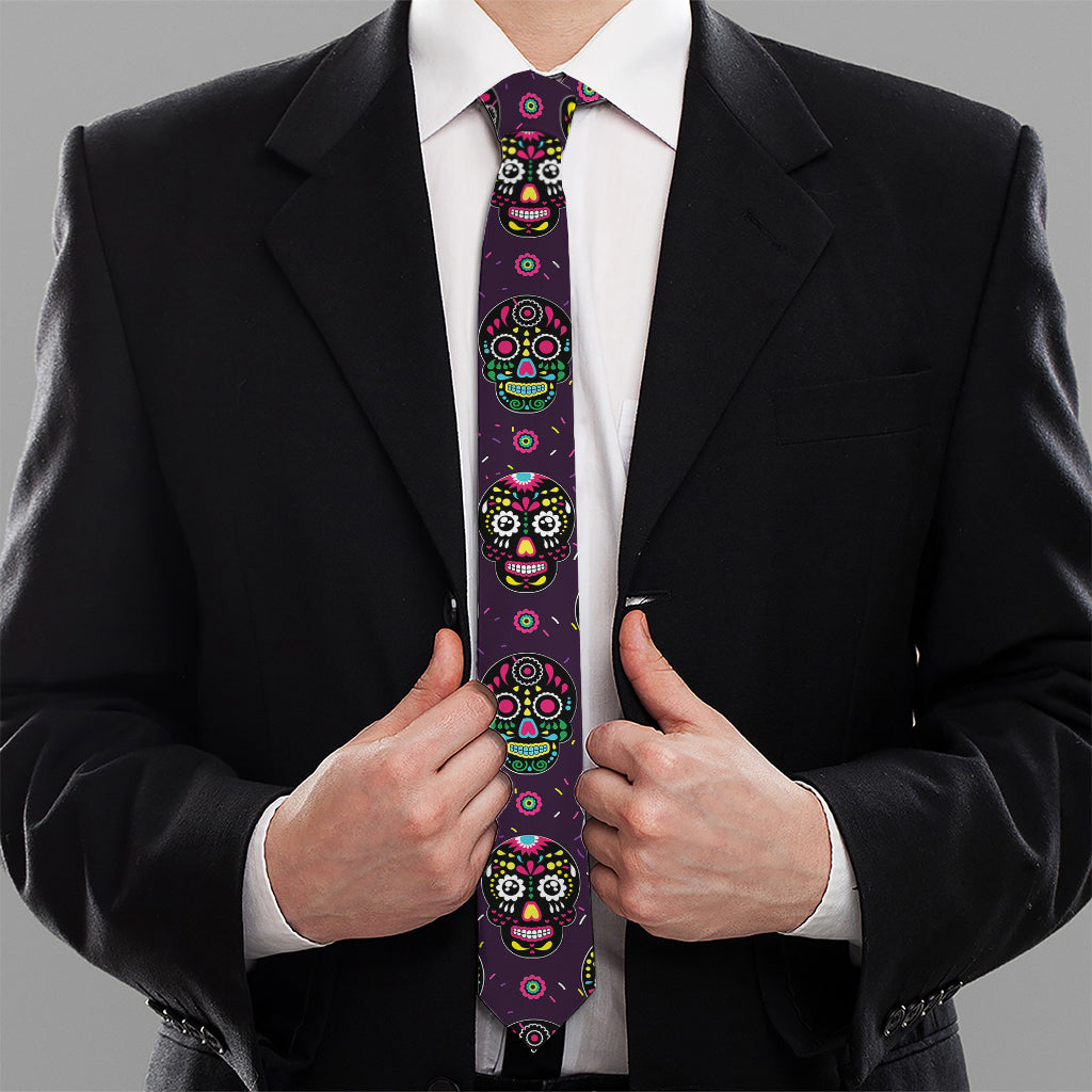 Day Of The Dead Sugar Skull Print Necktie