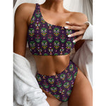 Day Of The Dead Sugar Skull Print One Shoulder Bikini Top