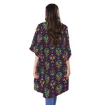 Day Of The Dead Sugar Skull Print Open Front Beach Cover Up