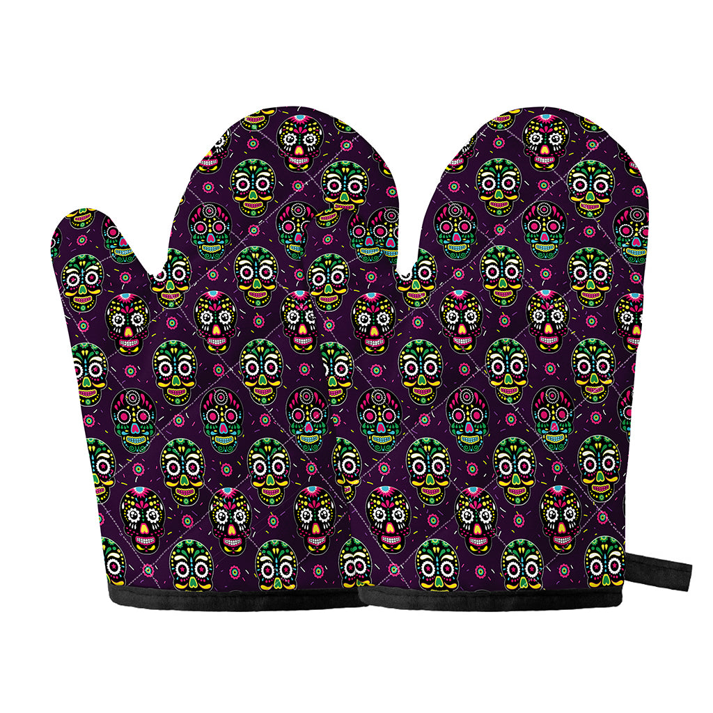 Day Of The Dead Sugar Skull Print Oven Mitts