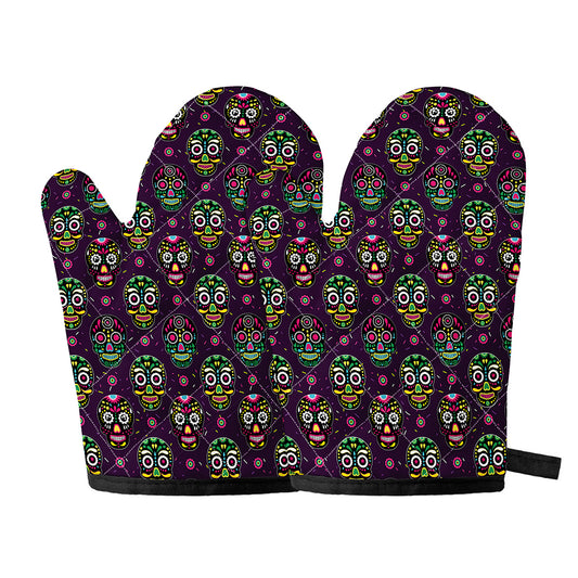 Day Of The Dead Sugar Skull Print Oven Mitts