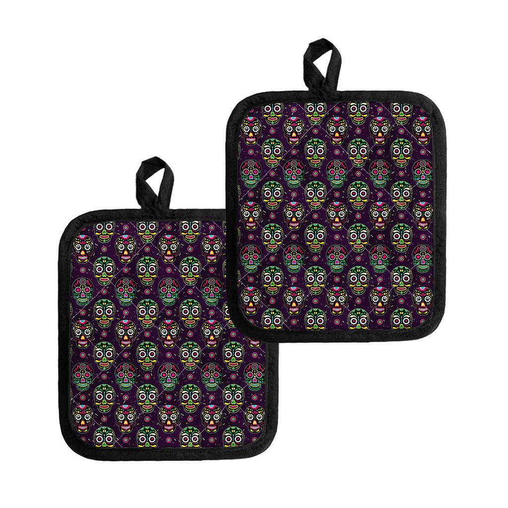 Day Of The Dead Sugar Skull Print Pot Holders