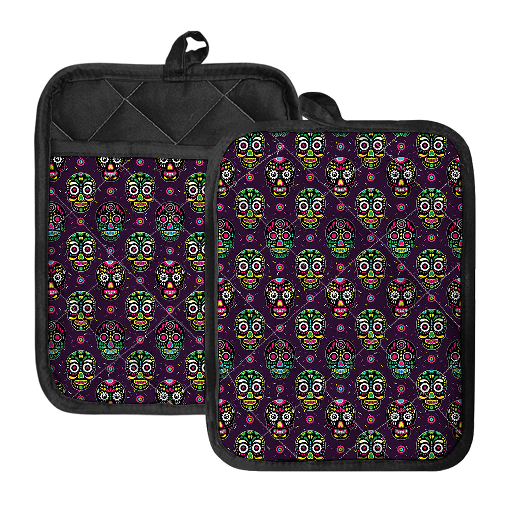Day Of The Dead Sugar Skull Print Pot Holders With Pocket