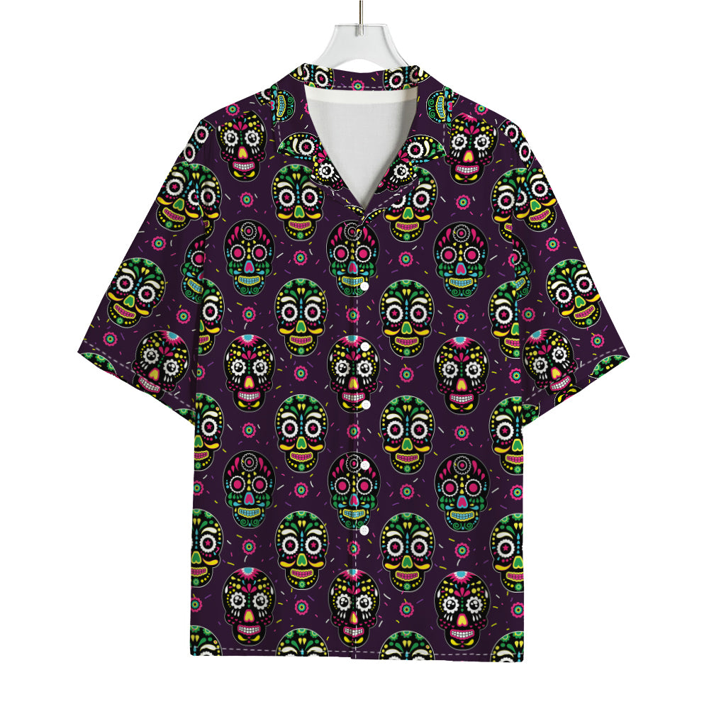 Day Of The Dead Sugar Skull Print Rayon Hawaiian Shirt