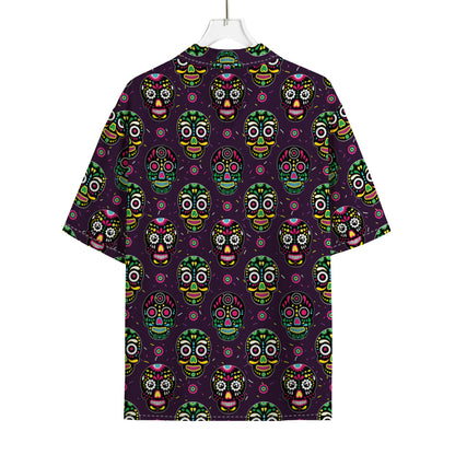 Day Of The Dead Sugar Skull Print Rayon Hawaiian Shirt