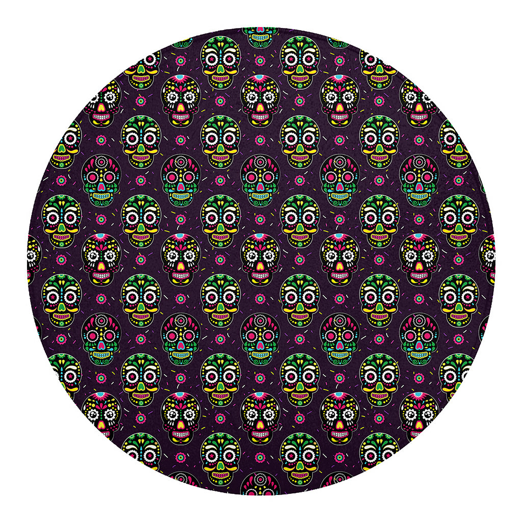 Day Of The Dead Sugar Skull Print Round Blanket