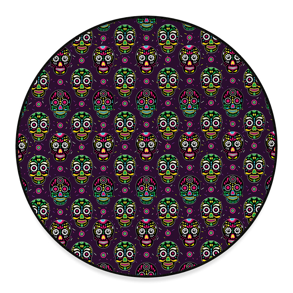 Day Of The Dead Sugar Skull Print Round Floor Mat