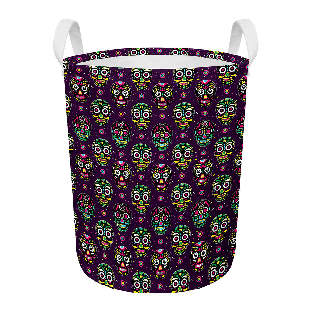 Day Of The Dead Sugar Skull Print Round Laundry Basket