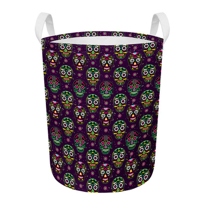 Day Of The Dead Sugar Skull Print Round Laundry Basket