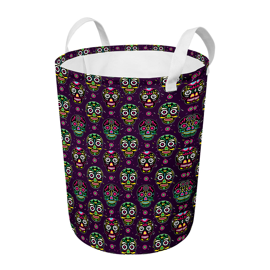 Day Of The Dead Sugar Skull Print Round Laundry Basket