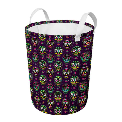 Day Of The Dead Sugar Skull Print Round Laundry Basket