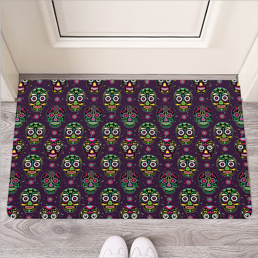 Day Of The Dead Sugar Skull Print Rubber Doormat
