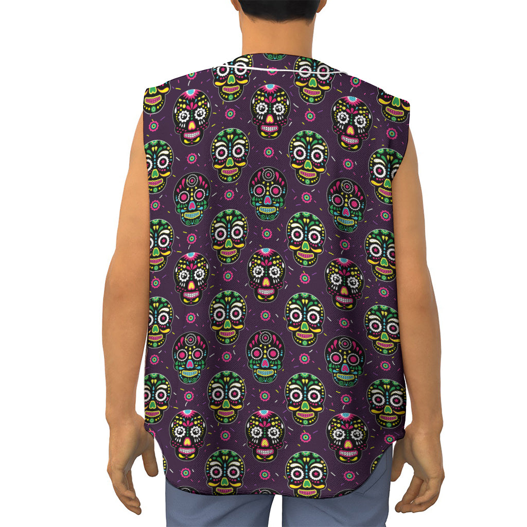 Day Of The Dead Sugar Skull Print Sleeveless Baseball Jersey