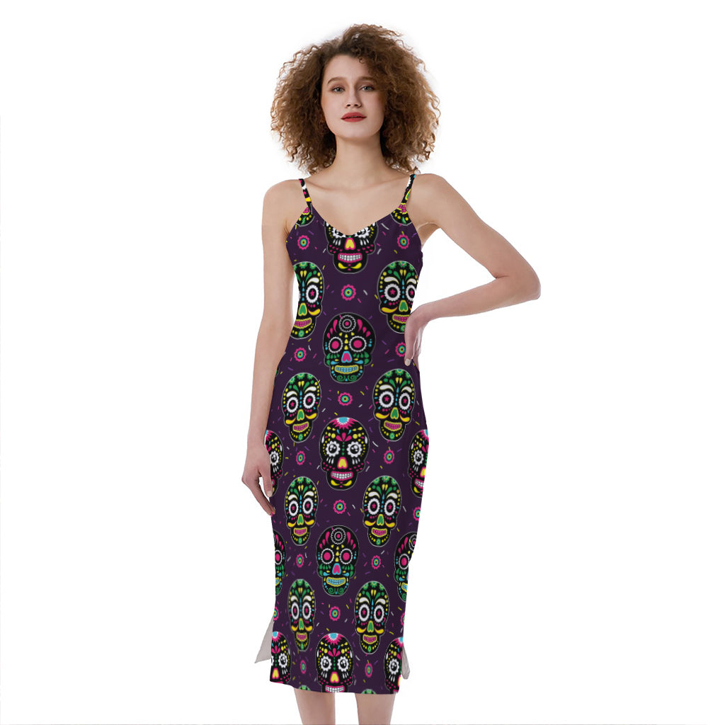 Day Of The Dead Sugar Skull Print Slim Fit Midi Cami Dress