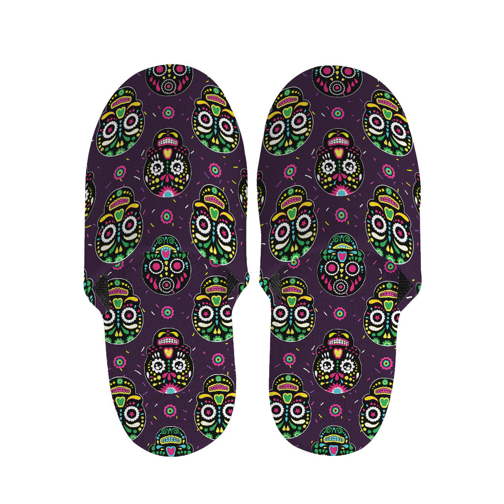 Day Of The Dead Sugar Skull Print Slippers