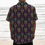 Day Of The Dead Sugar Skull Print Textured Short Sleeve Shirt