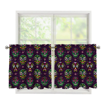 Day Of The Dead Sugar Skull Print Tier Curtains