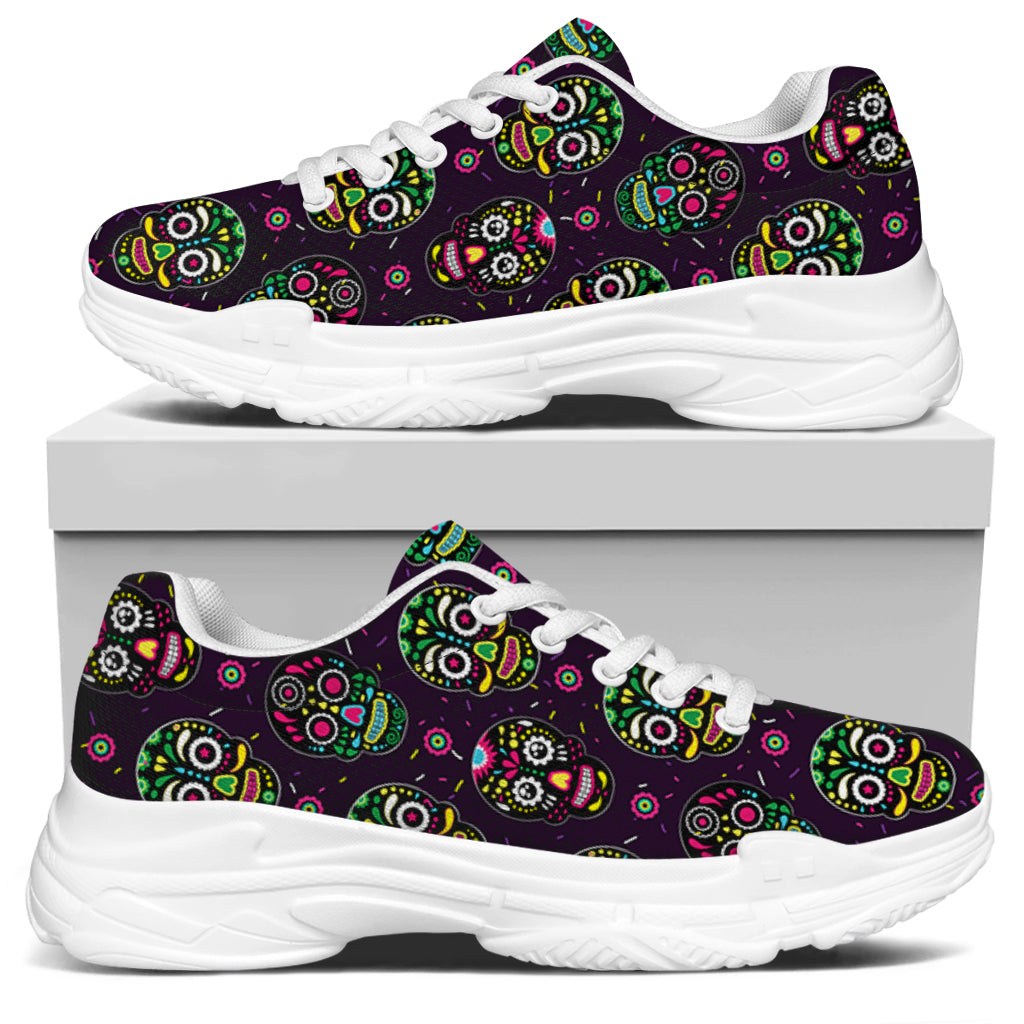 Day Of The Dead Sugar Skull Print White Chunky Shoes