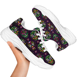 Day Of The Dead Sugar Skull Print White Chunky Shoes