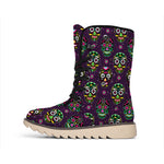 Day Of The Dead Sugar Skull Print Winter Boots